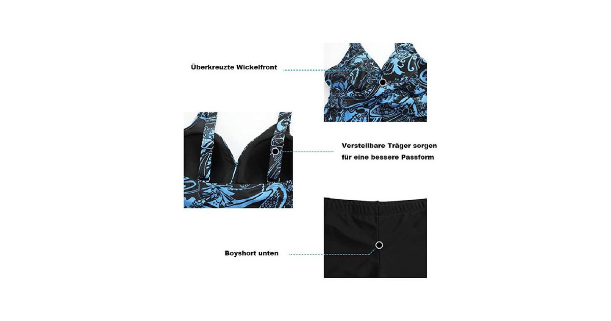 AdanWall Badeanzug Sportlicher Tankini Mit Push Up Effekt Und Hot Pants