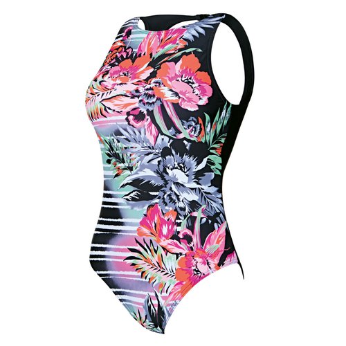 Zoggs Damen Love Wrap Badeanzug Schwimmanzug Hochgeschlossen Floral Muster 