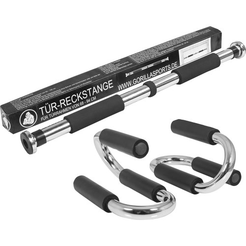 Gorilla Sports Türreckstange & Push Up Stand Bar Chrom/Schwarz