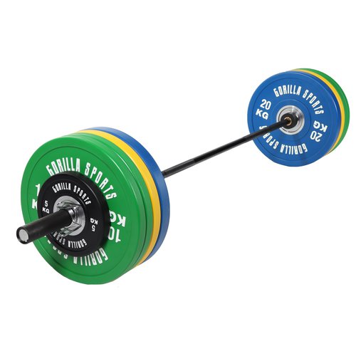 Gorilla Sports Olympia Bumper Plates Langhantelset Profi 140 kg