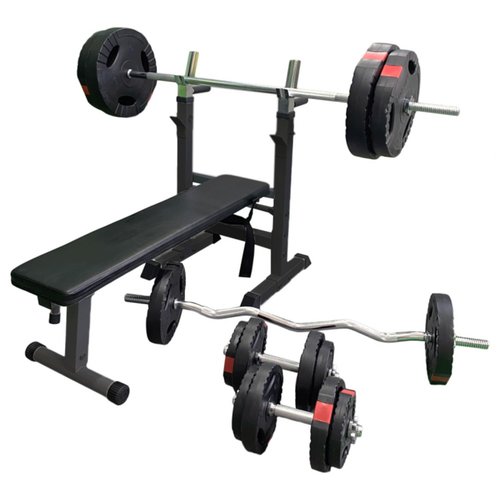 Gorilla Sports Hantelbank mit Langhantelset Gripper 100 kg