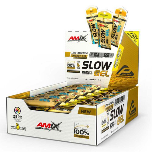Amix Slow 45g 40 Units Citrus Mix Energy Gels Box Gelb