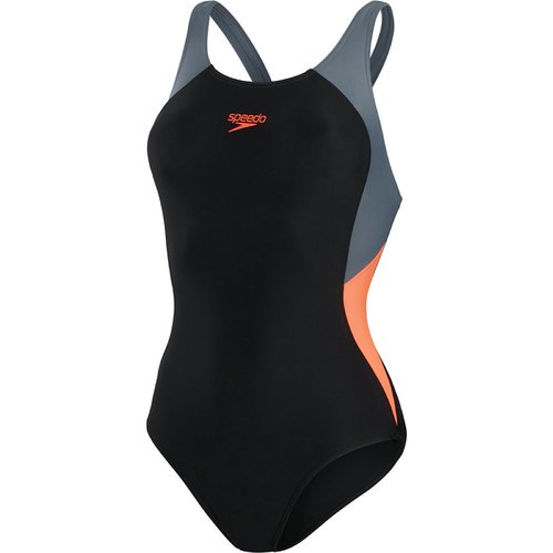 Speedo Colourblock Splice Muscleback Badeanzug Frauen - Black/Usa Charcoal/Siren Red
