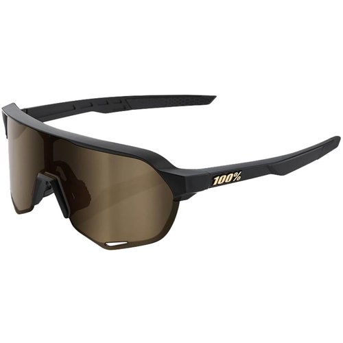 100 Percent S2 Matt Schwarze Sonnenbrille (goldene, verspiegelte Gläser) - Black/Gold