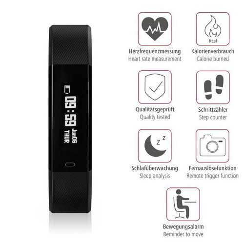 Hama Fitness Tracker, Uhr/Pulsuhr/Schrittzähler/App »Fit Track 1900«