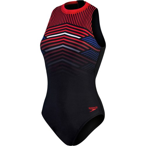 Speedo Printed Hydrasuit Badeanzug Frauen - Black/Fed Red/Chroma Blue/White