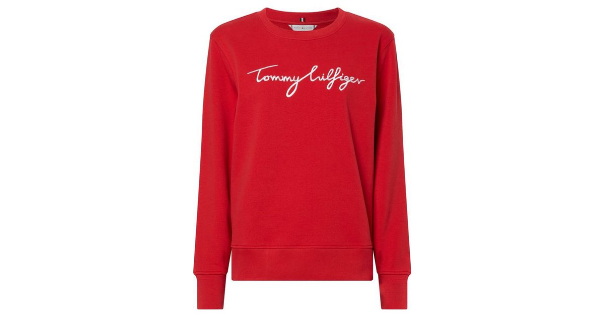 Tommy Curve Tommy Sweatshirt verspieltem »CRV Logo-Schriftzug mit gestickt REG Hilfiger C-NK GRAPHIC Hilfiger SWEATSHIRT«