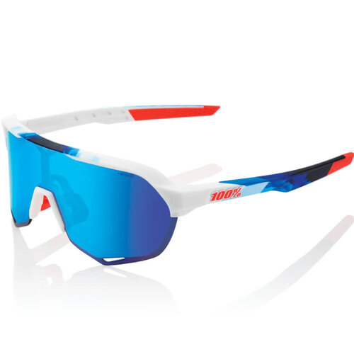 100% S2 Sunglasses with HiPER Mirror Lens - Matt White/Geo Print/Blue Lens
