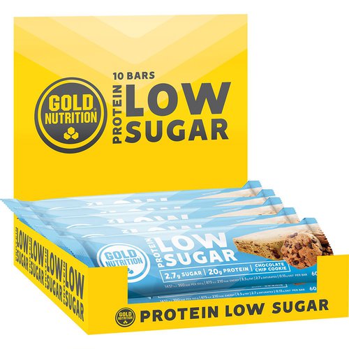 Gold Nutrition Protein Low Sugar 60gr 10 Units Chocolate Chip Cookie Blau