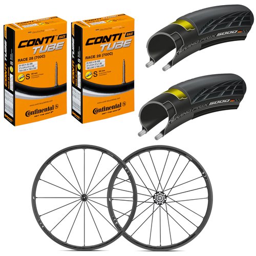 Fulcrum Racing Zero Nite C17 Clincher Wheelset with Continental Grand Prix 5000 Tyre & Tube Bundle