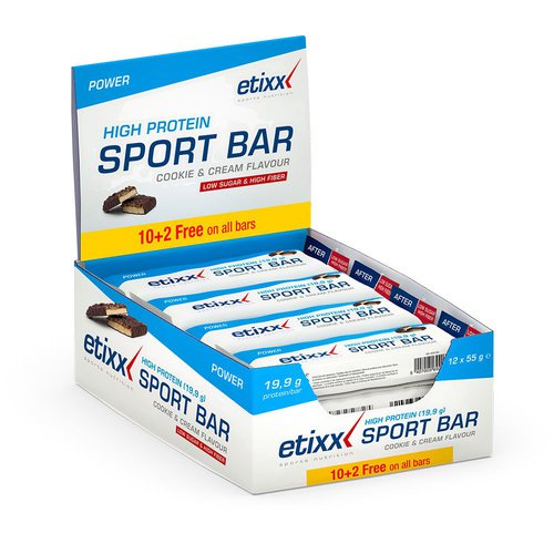 Etixx High Protein Cookie And Cream 55g 12 Units Energy Bars Box Weiß,Blau