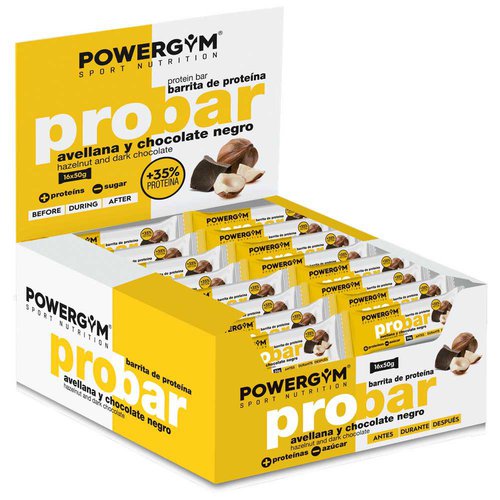 Powergym Probar 50g 16 Units Dark Chocolate And Hazelnut Energy Bars Box Gelb,Weiß