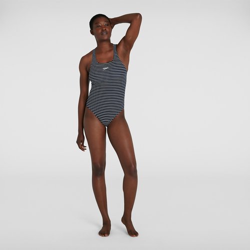 Speedo Damen Endurance+ Striped Medalist Badeanzug Dunkelblau