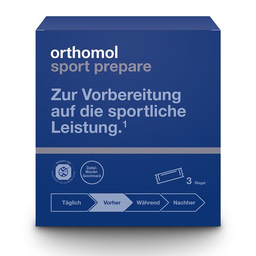 Orthomol Sport prepare - Fruchtriegel mit Kreatin, Koffein und Bcaa - Einnahme vor dem Training - Schoko-Mandel-Dattel-Geschmack - Riegel