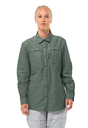 Jack Wolfskin Barrier LS Shirt Women Bluse mit Mückenschutz Damen S green Hedge Green