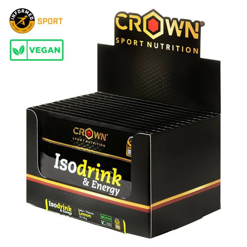 Crown Sport Nutrition Isodrink  Energy Isotonic Drink Powder Sachets Box 32g 12 Units Lemon Schwarz