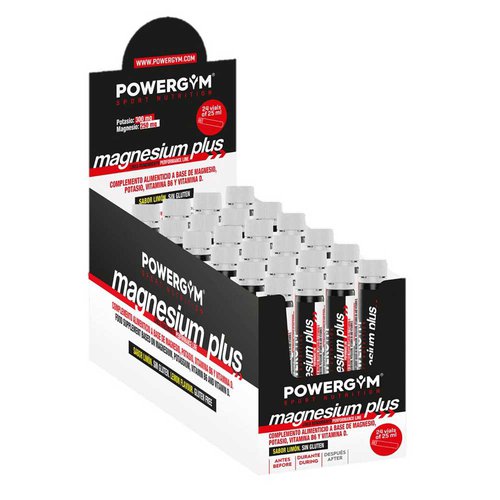 Powergym Magnesium Plus 25ml 24 Units Lemon Vials Box Schwarz