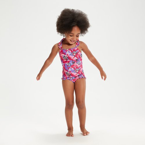 Speedo Schwimmlern-Rüschen-Badeanzug mit dünnen Trägern für Mädchen im Kleinkindalter Pink