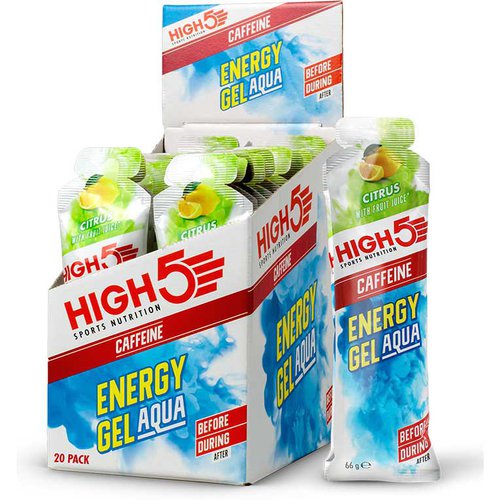 High5 Aqua Caffeine Energy Gels Box 66g 20 Units Citrus Durchsichtig