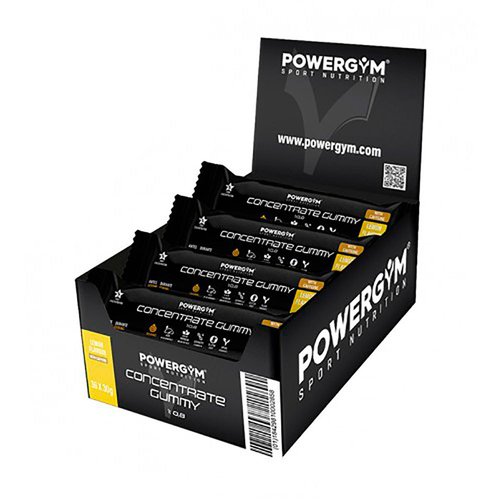 Powergym Concentrate Gummy With Caffeine 30g Energy Bars Box Lemon 36 Units Schwarz