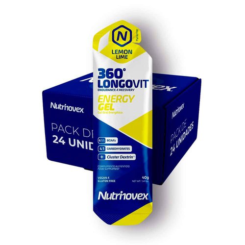 Nutrinovex Longovit 360 Energy Gel 40g Lemon And Lime Energy Gels Box 24 Units Mehrfarbig