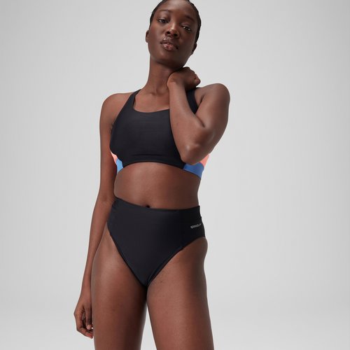 Speedo Einfarbiger hochtaillierter Bikinislip für Damen Dunkelgrau