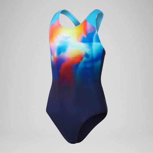 Speedo Mädchen Splashback Badeanzug mit Digital-Print Marineblau/Blau