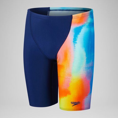 Speedo Jungen Schwimmhose mit digitalem Allover-Print und V-Schnitt Blau