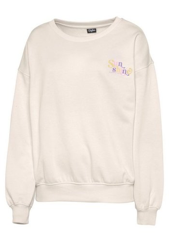 Buffalo Sweatshirt mit Rippbündchen und Sunshine Druck, Loungeanzug