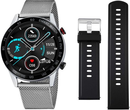 Lotus 50017/1 Smartwatch Set, 2-tlg., mit Wechselarmband aus schwarzem Silikon, Armbanduhr, Herrenuhr, Edelstahlarmband, Schrittzähler, Geschenkidee
