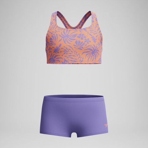 Speedo Mädchen Boyleg Bikini mit Allover-Print Violett/Gelb