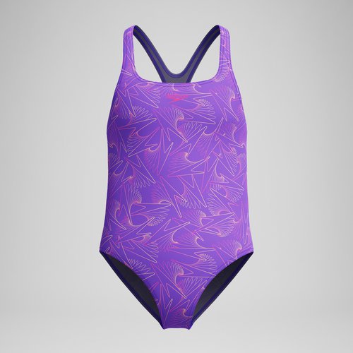 Speedo Mädchen Hyperboom Medalist Badeanzug mit Allover-Print Violett/Pink