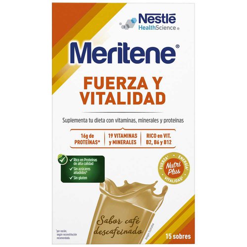 Meritene Strength And Vitality 15x30 Gr Dietary Supplement Decaffeinated Coffee Durchsichtig