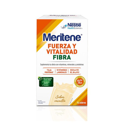 Meritene Strength And Vitality Fiber 14x35 Gr Dietary Supplement Vanilla Durchsichtig
