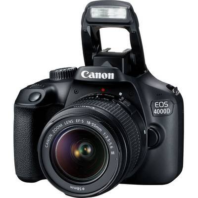 Canon EOS 4000D Kit 18-55mm III Digitale Spiegelreflexkamera EF-S 18-55 mm IS II 18 Megapixel Schwarz Optischer Sucher, mit eingebautem Blitz, WiFi, Full HD