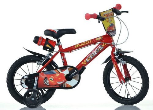 Dino Kinderfahrrad Cars Buddy, 1 Gang, mit Stützrädern, Trinkflasche und Frontschild