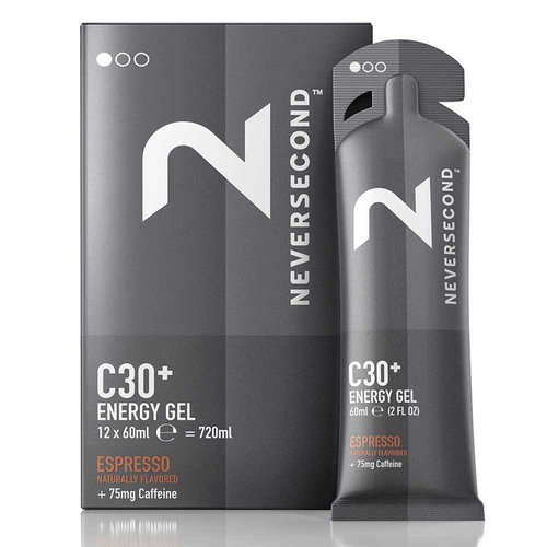 Neversecond C30 60ml Espresso 12 Units Energy Gels Box Silber