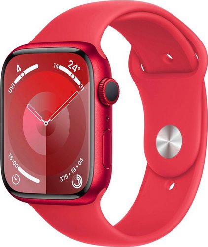 Apple Watch Series 9 GPS Aluminium 45mm M/L Smartwatch (4,5 cm/1,77 Zoll, Watch OS 10), Sport Band