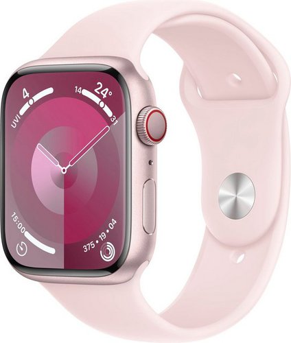 Apple Watch Series 9 Aluminium Smartwatch (4,5 cm/1,77 Zoll, Watch OS 10), Sport Band