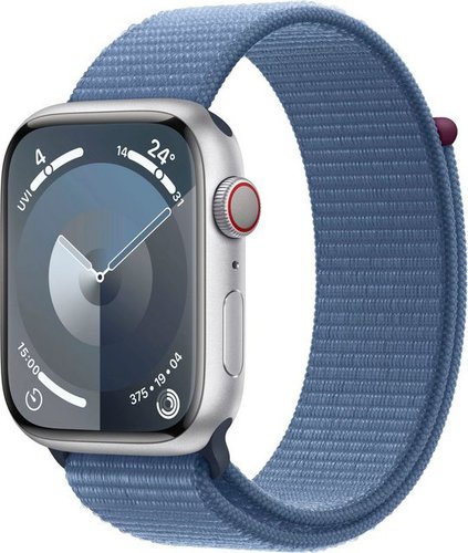 Apple Watch Series 9 Aluminium Smartwatch (4,5 cm/1,77 Zoll, Watch OS 10), Sport Loop