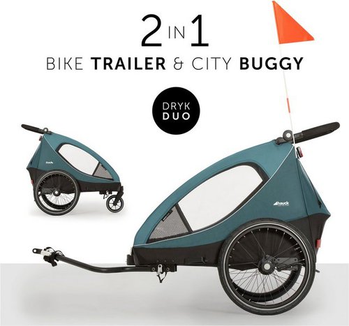Hauck Fahrradkinderanhänger 2in1 Bike Trailer und Buggy Dryk Duo, petrol, für 2 Kinder, inklusive Deichsel