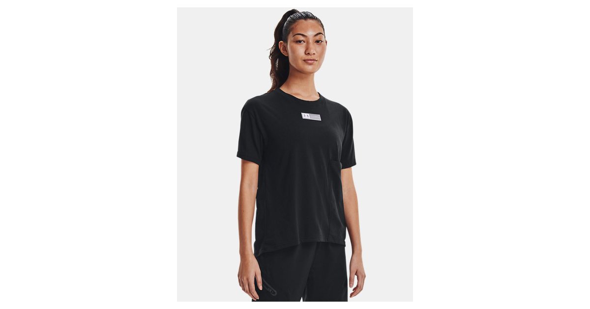 Under Armour Damen UA Armour+ T-Shirt mit Brusttasche Schwarz MD