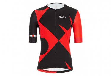 Santini x ironman cupio kurzarm triathlon trikot schwarz   rot