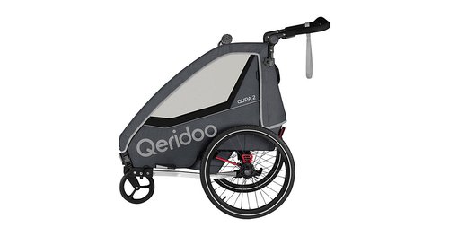 Qeridoo QUPA 2 Zweisitzer Fahrradanhänger Buggy mit Blattfeder-Dämpfsystem, QUPA 2, grey grau
