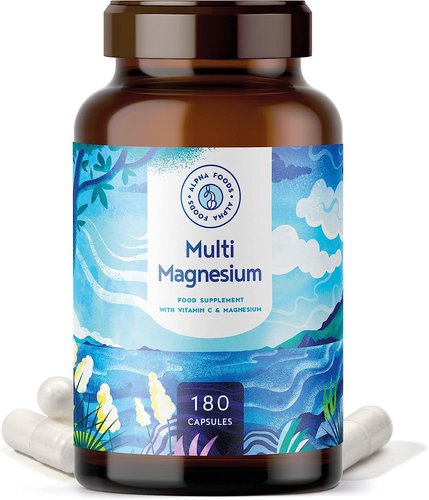 Alpha Foods Multi-Magnesium Komplex Kapseln - 6 bioaktive Magnesium-Quellen - vegan