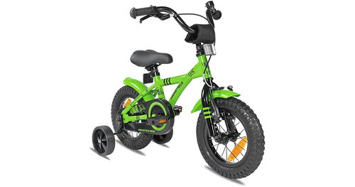 PROMETHEUS BICYCLES Kinderfahrrad 12 Zoll inkl. Stützräder und Sicherheitspaket grün
