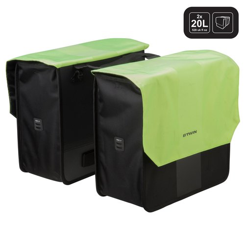 Elops Doppel-Fahrradtasche Gepäcktasche 500 2 × 20 Liter schwarz/neongelb