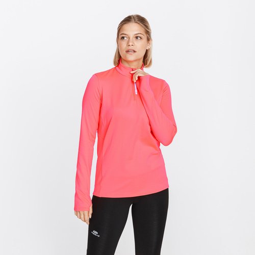 Kalenji Laufshirt langarm halber Reissverschluss Run Warm Damen rosa