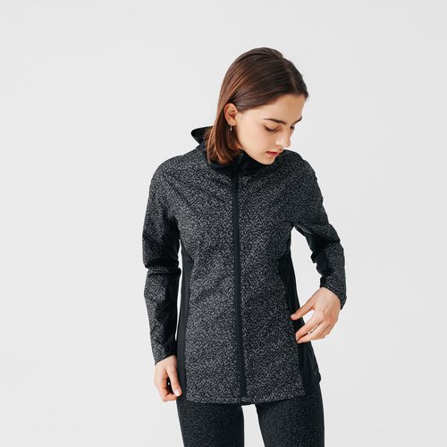 Kalenji Laufjacke Damen mit Kapuze reflektierend - Rain Night schwarz