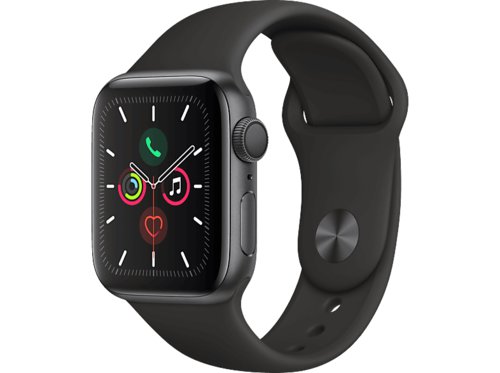 Apple Watch Series 5 40mm Smartwatch Aluminium Fluorelastomer, 130 - 200 mm, Armband Schwarz, Gehäuse Space Grey